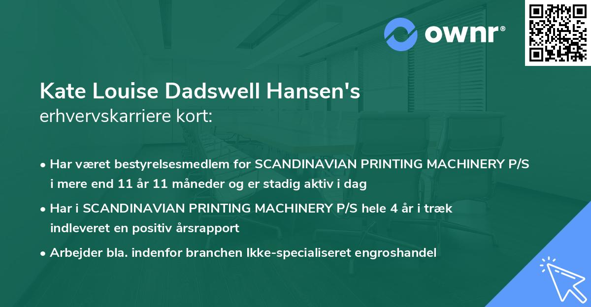 Kate Louise Dadswell Hansen's erhvervskarriere kort