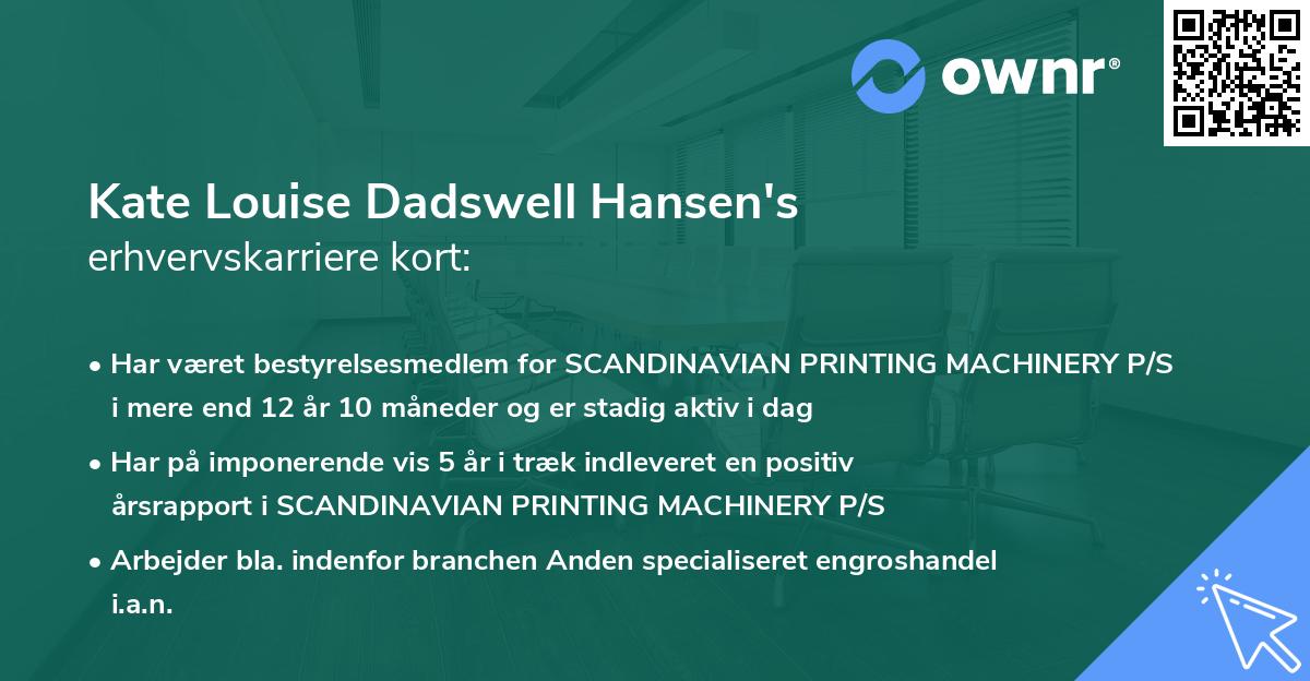 Kate Louise Dadswell Hansen's erhvervskarriere kort