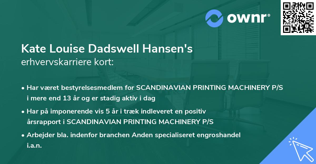 Kate Louise Dadswell Hansen's erhvervskarriere kort