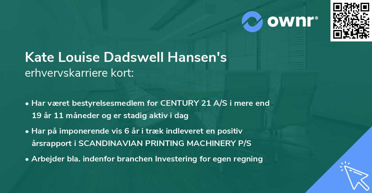 Kate Louise Dadswell Hansen's erhvervskarriere kort