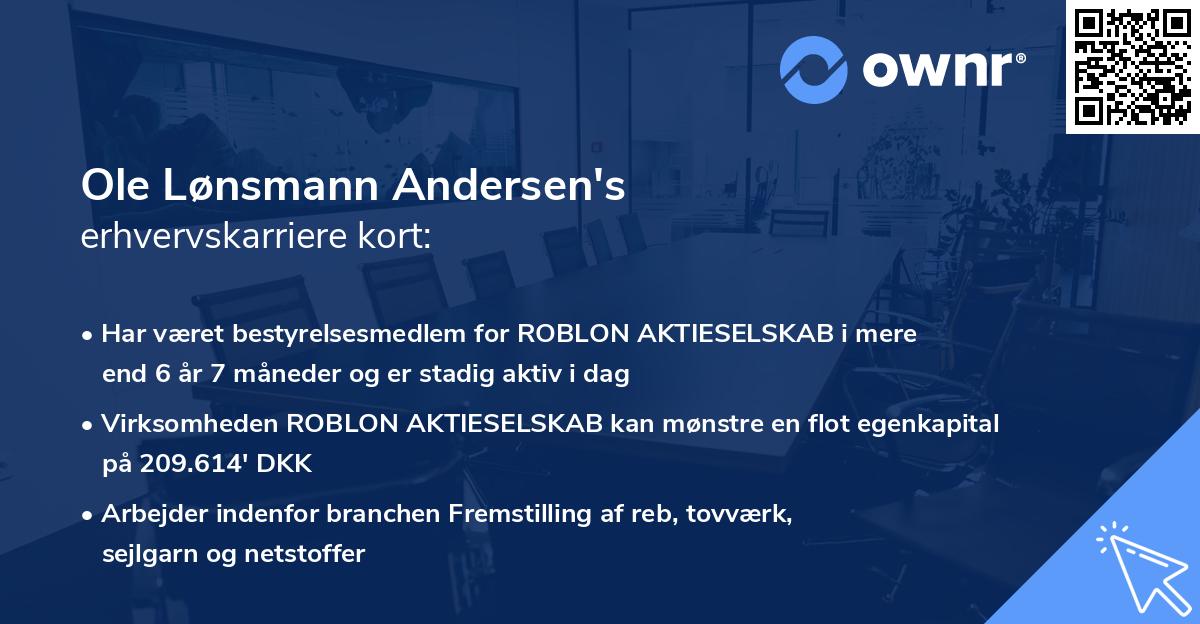 Ole Lønsmann Andersen's erhvervskarriere kort