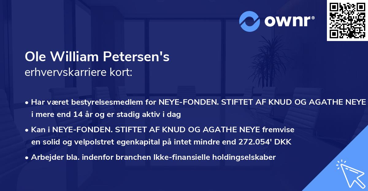 Ole William Petersen's erhvervskarriere kort
