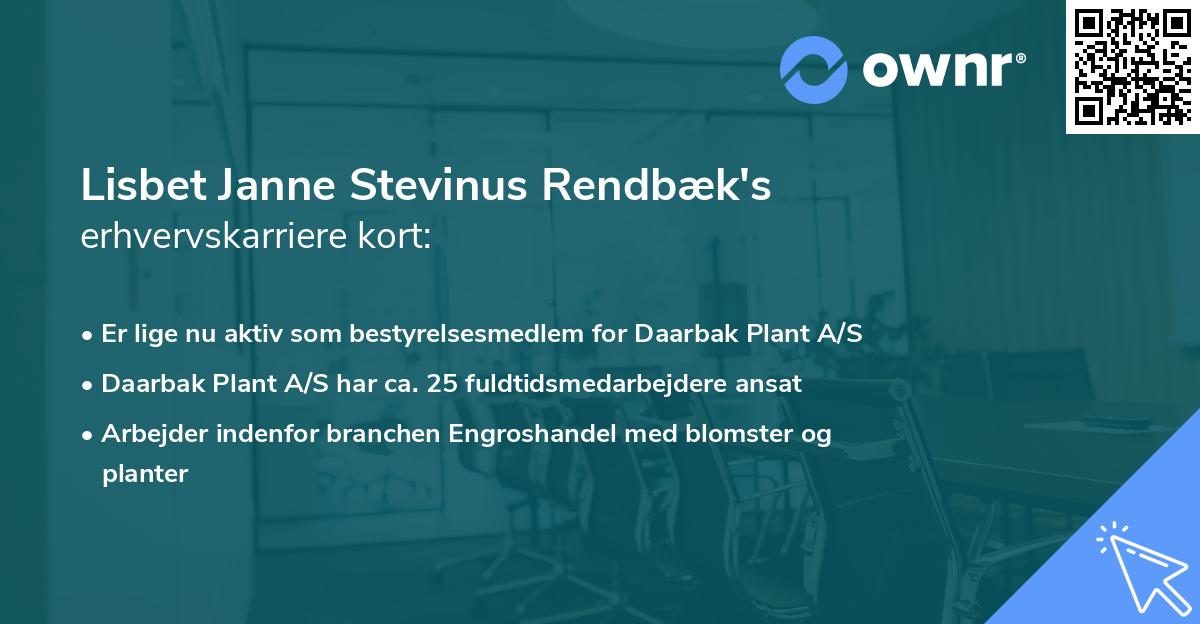 Lisbet Janne Stevinus Rendbæk's erhvervskarriere kort