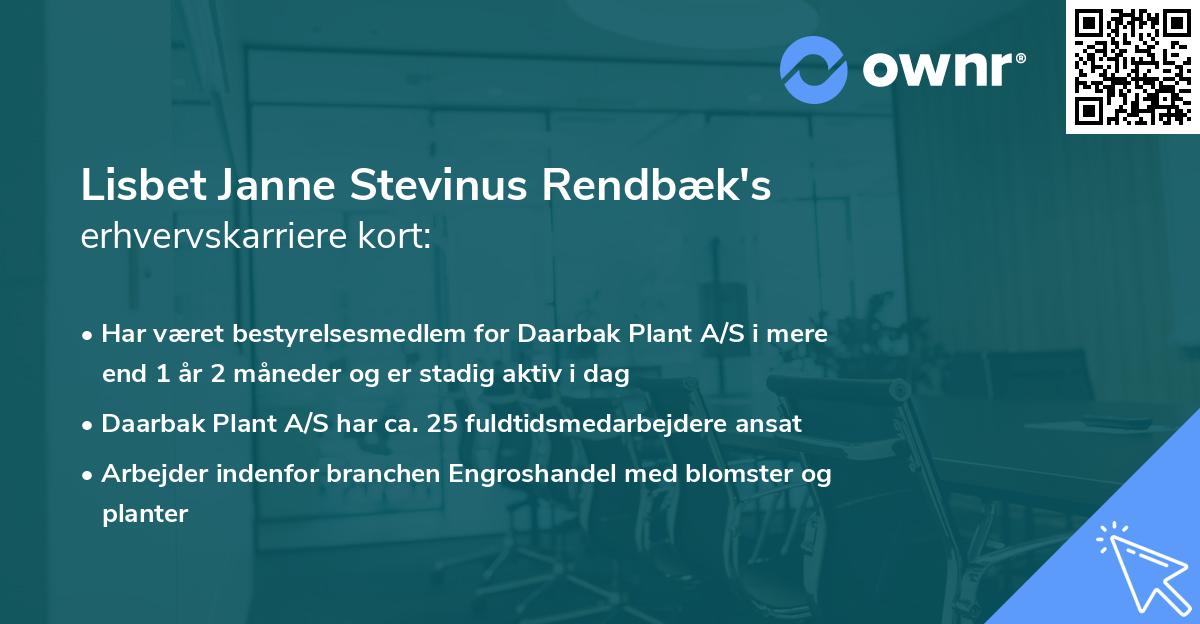 Lisbet Janne Stevinus Rendbæk's erhvervskarriere kort