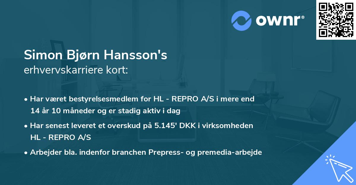Simon Bjørn Hansson's erhvervskarriere kort