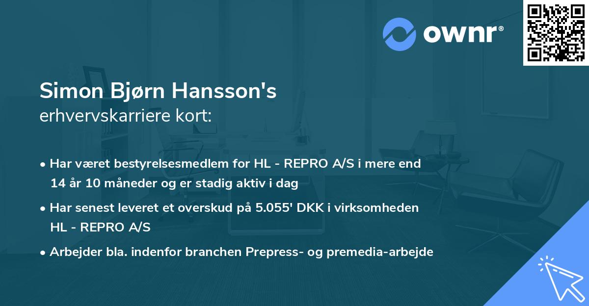 Simon Bjørn Hansson's erhvervskarriere kort
