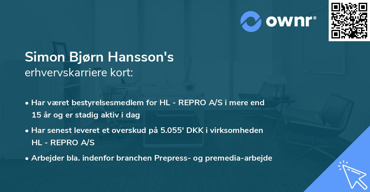 Simon Bjørn Hansson's erhvervskarriere kort