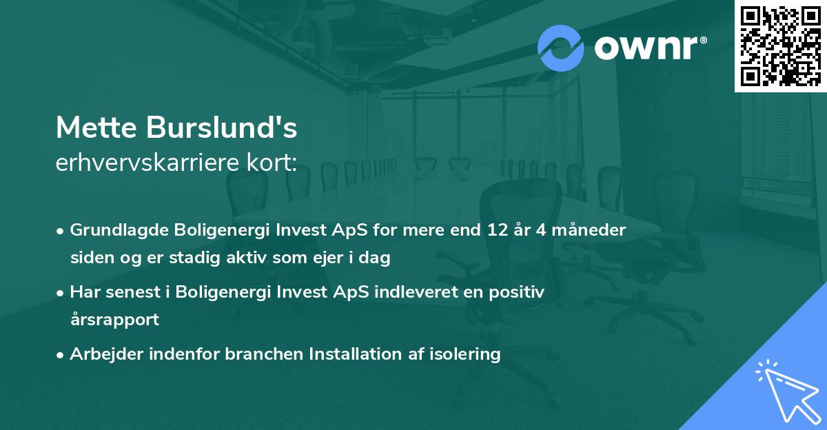 Mette Burslund's erhvervskarriere kort