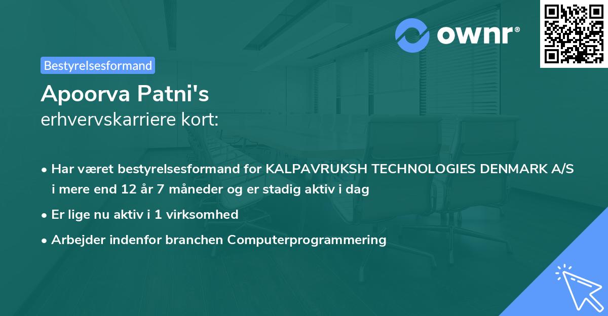 Apoorva Patni's erhvervskarriere kort