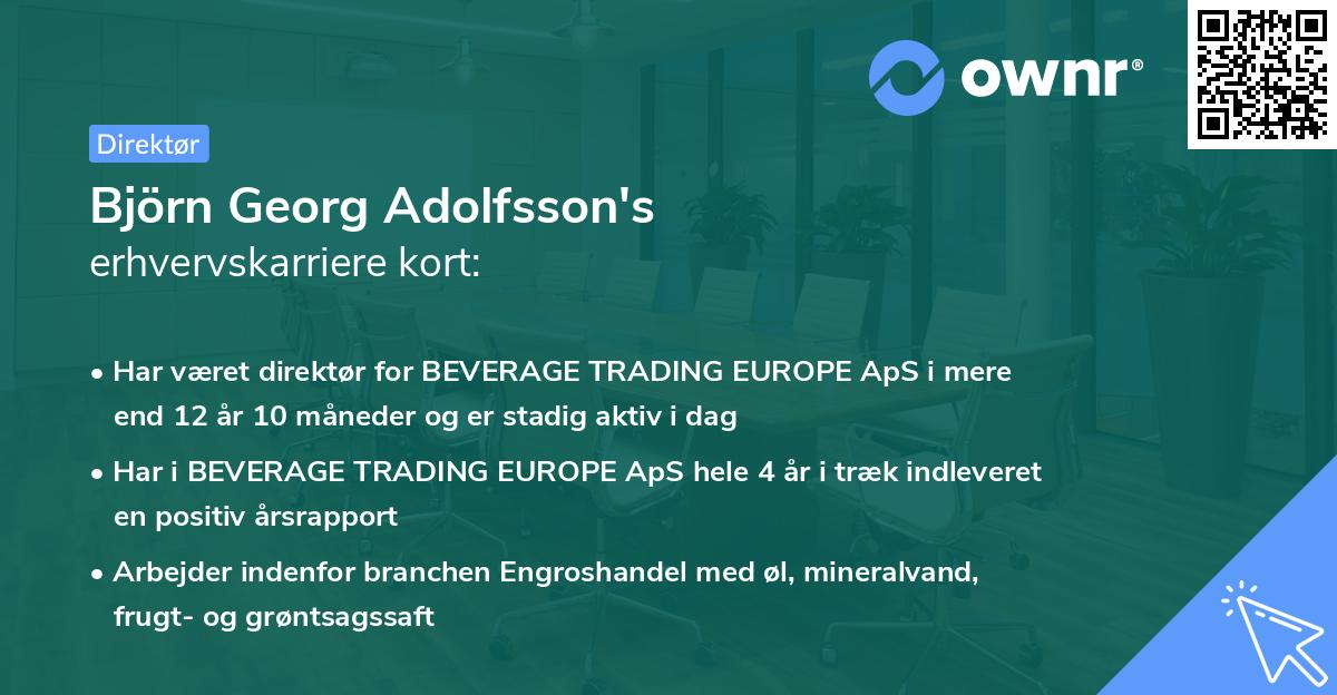 Björn Georg Adolfsson's erhvervskarriere kort