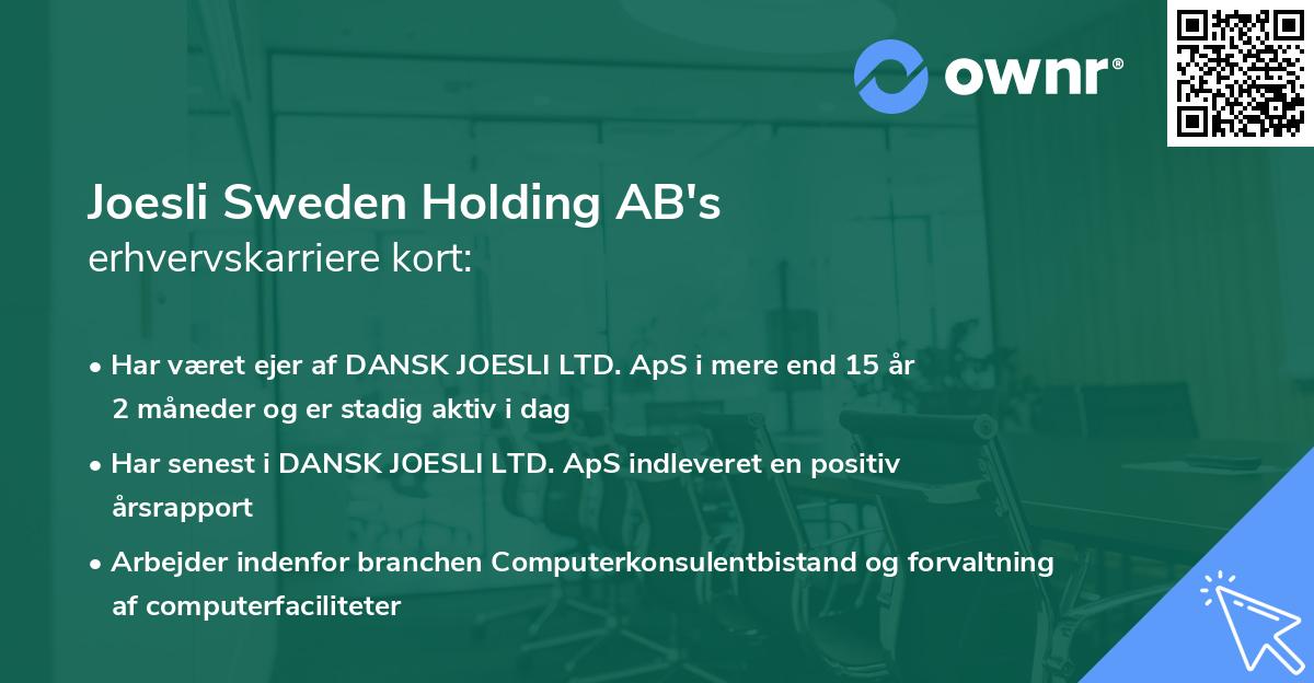Joesli Sweden Holding AB's erhvervskarriere kort