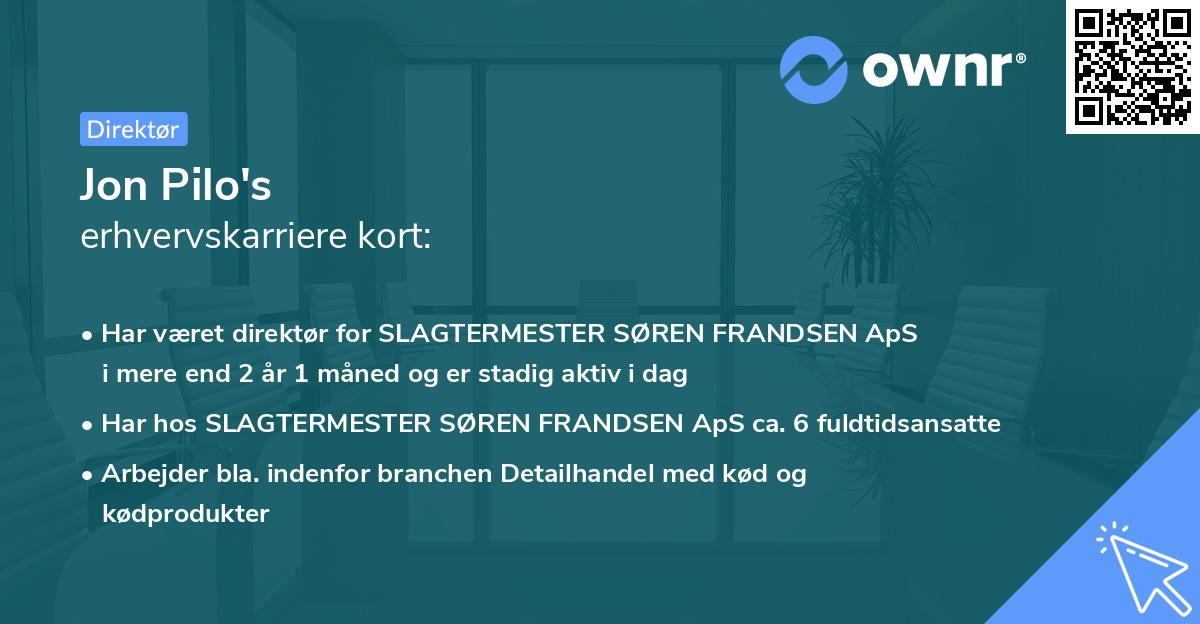 Jon Pilo's erhvervskarriere kort
