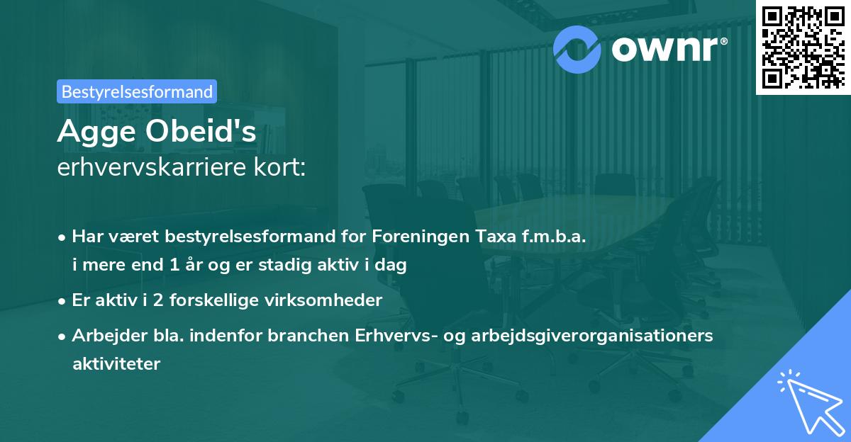 Agge Obeid's erhvervskarriere kort