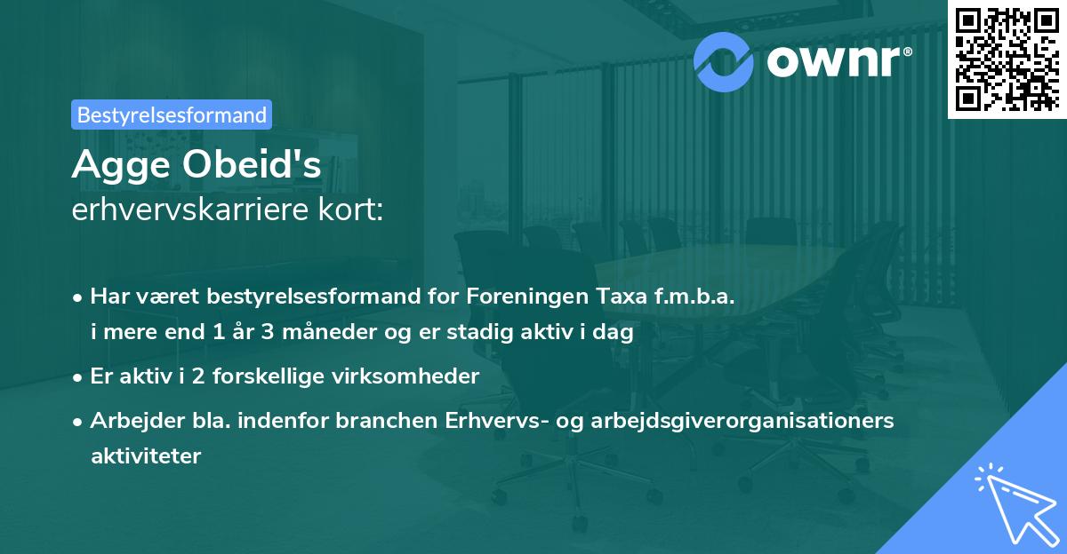Agge Obeid's erhvervskarriere kort