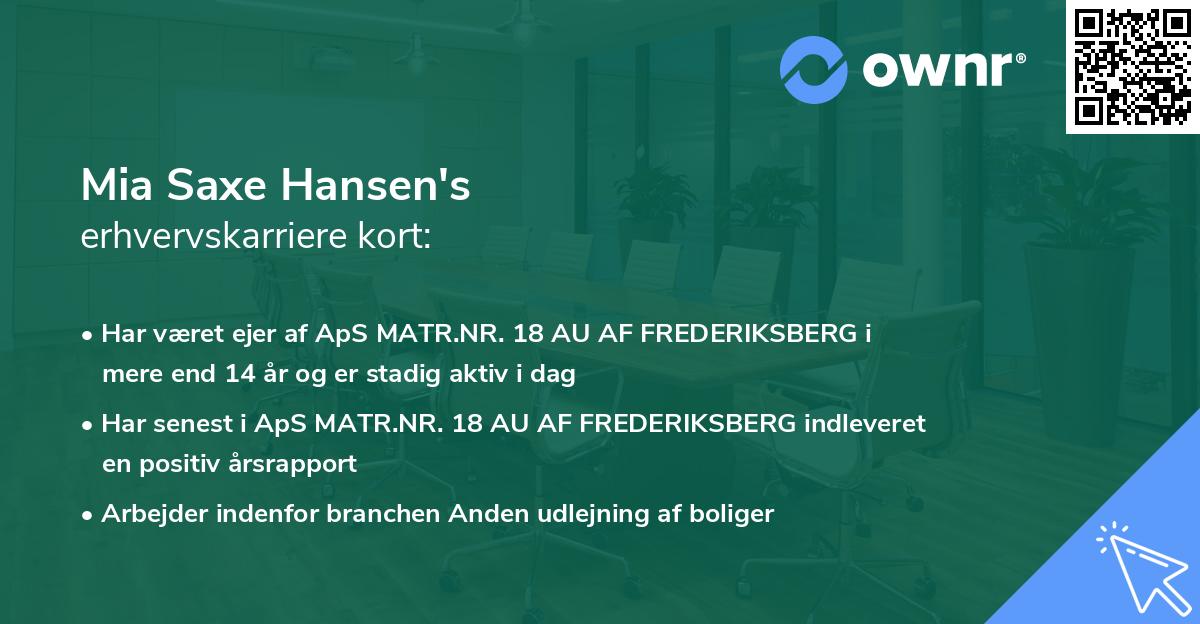 Mia Saxe Hansen's erhvervskarriere kort