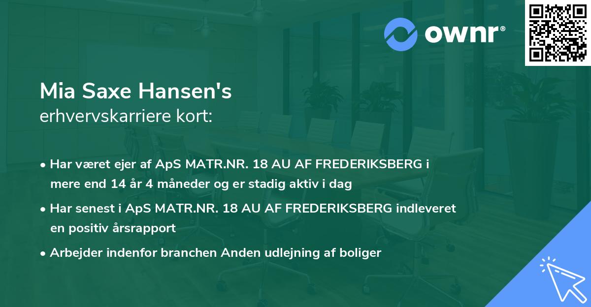 Mia Saxe Hansen's erhvervskarriere kort