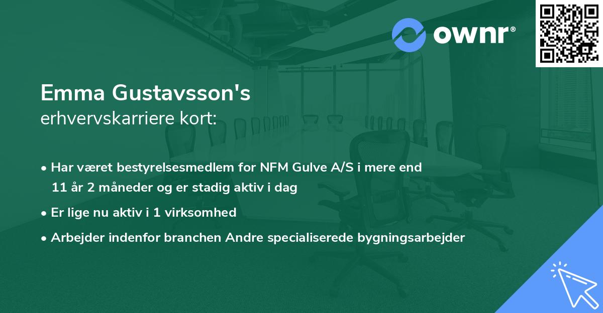 Emma Gustavsson's erhvervskarriere kort