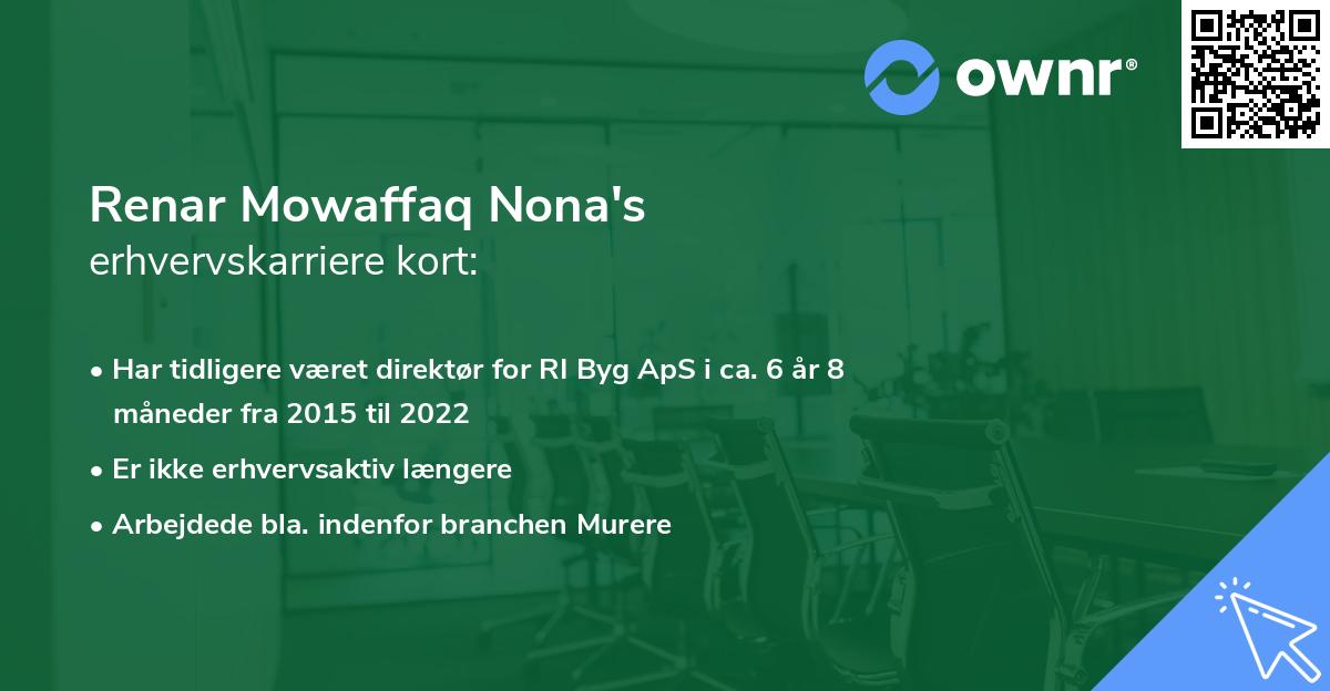Renar Mowaffaq Nona's erhvervskarriere kort