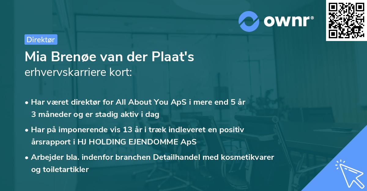 Mia Brenøe van der Plaat's erhvervskarriere kort