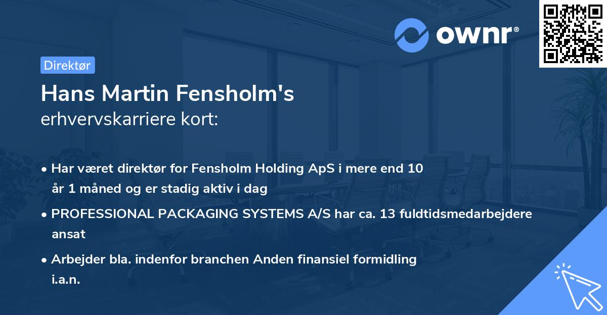 Hans Martin Fensholm's erhvervskarriere kort