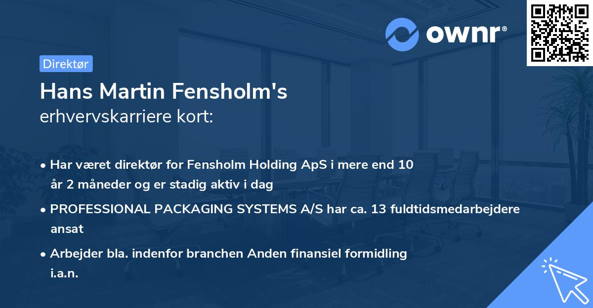 Hans Martin Fensholm's erhvervskarriere kort
