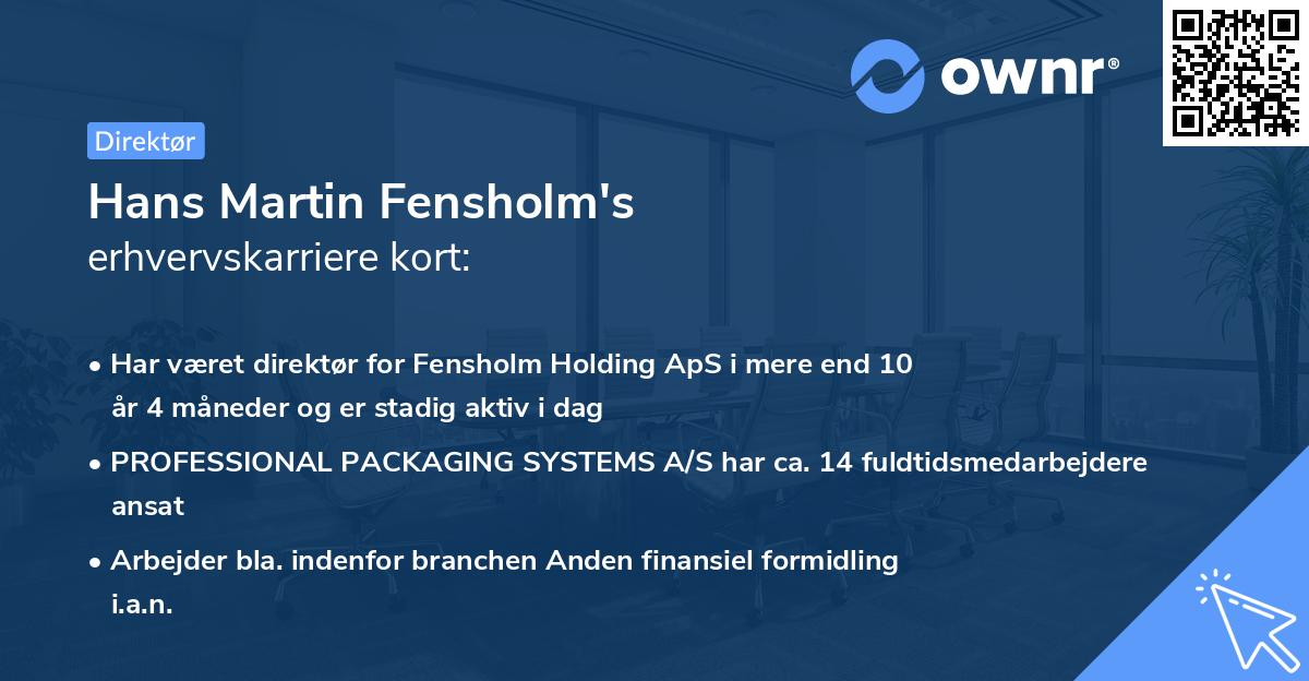 Hans Martin Fensholm's erhvervskarriere kort