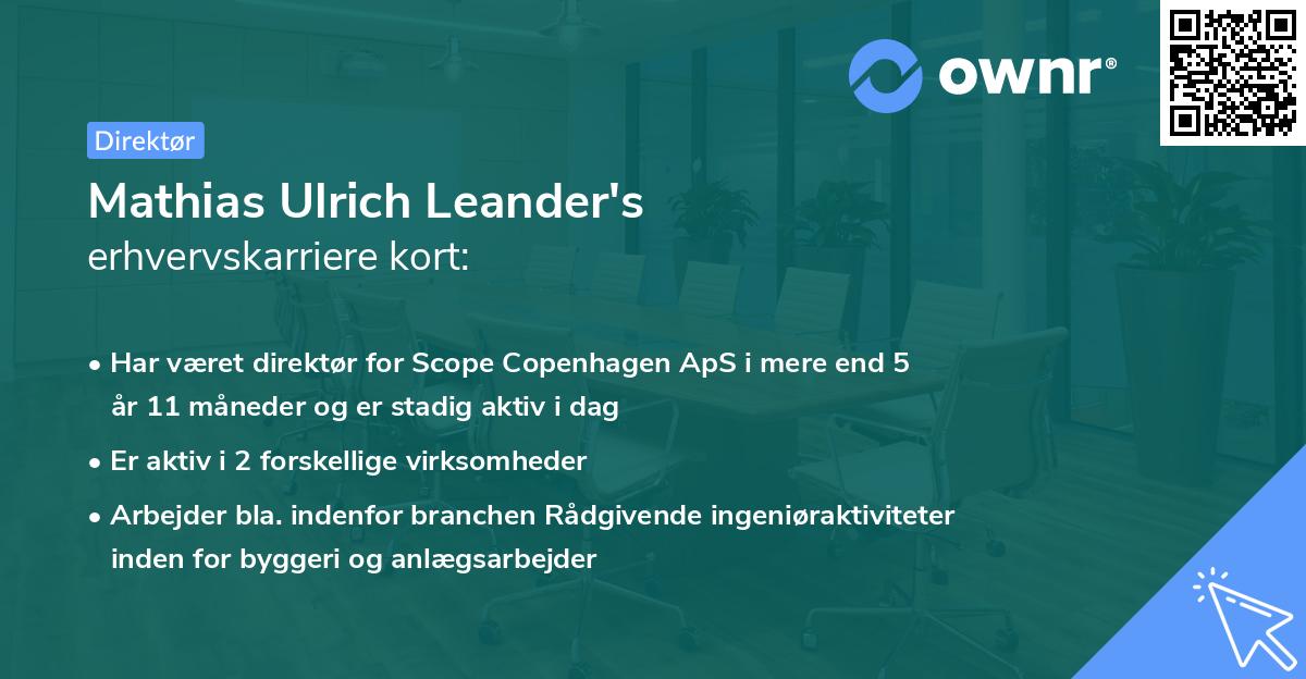 Mathias Ulrich Leander's erhvervskarriere kort