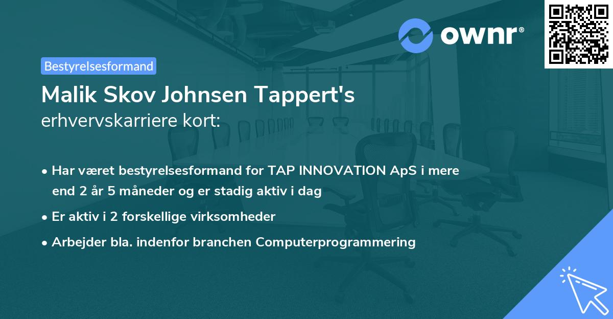 Malik Skov Johnsen Tappert's erhvervskarriere kort