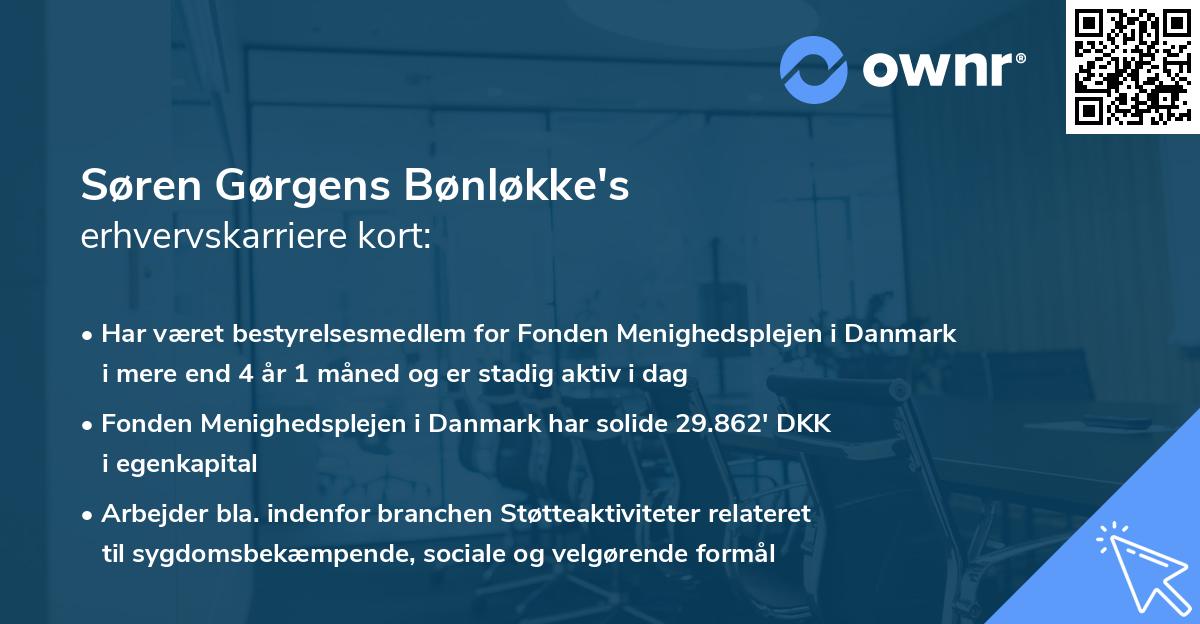 Søren Gørgens Bønløkke's erhvervskarriere kort