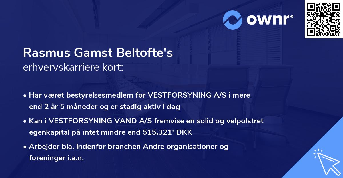 Rasmus Gamst Beltofte's erhvervskarriere kort