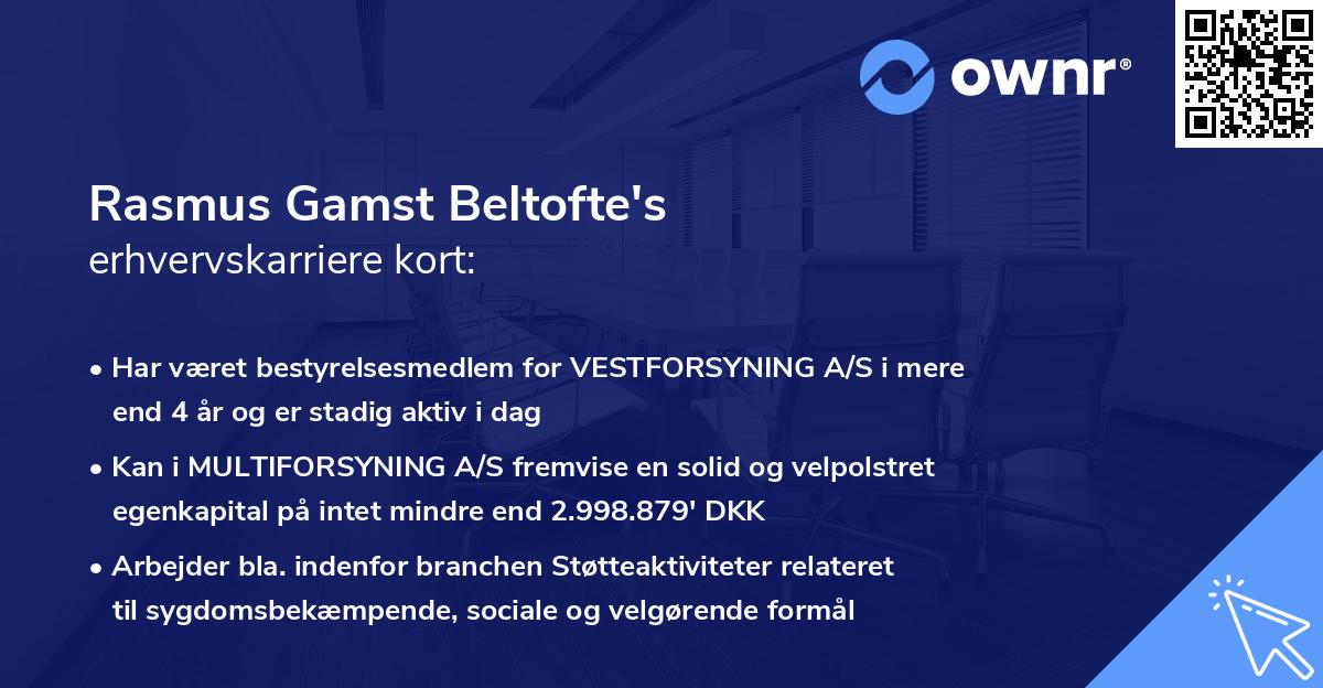 Rasmus Gamst Beltofte's erhvervskarriere kort