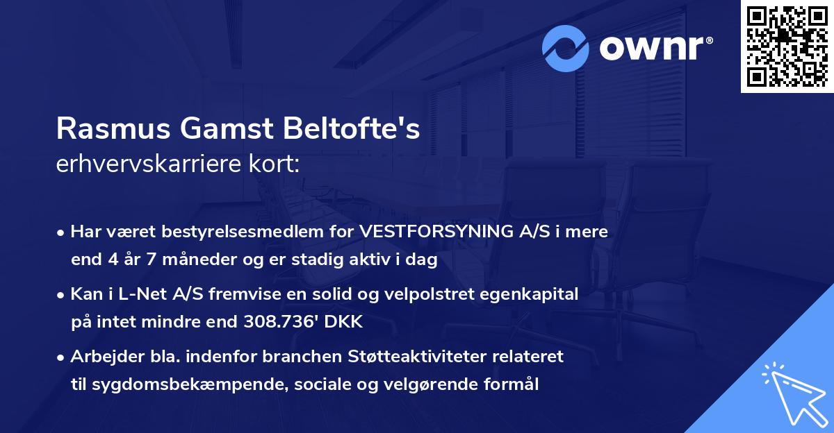 Rasmus Gamst Beltofte's erhvervskarriere kort