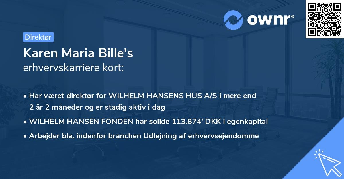 Karen Maria Bille's erhvervskarriere kort