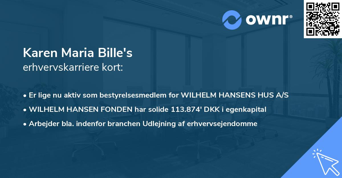 Karen Maria Bille's erhvervskarriere kort