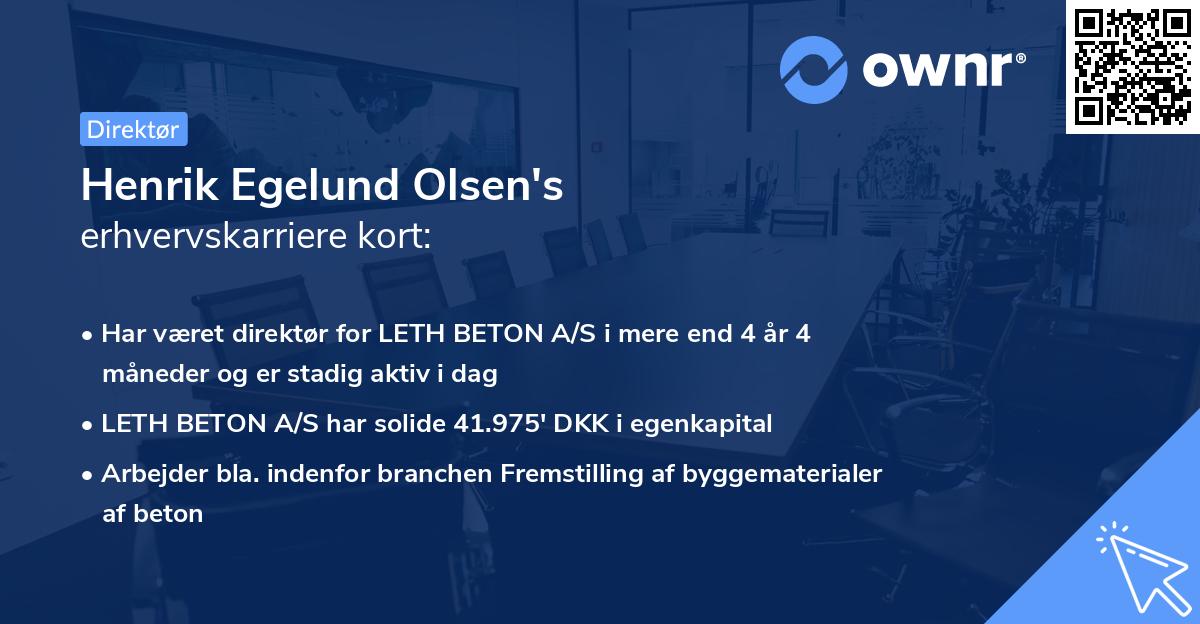 Henrik Egelund Olsen's erhvervskarriere kort