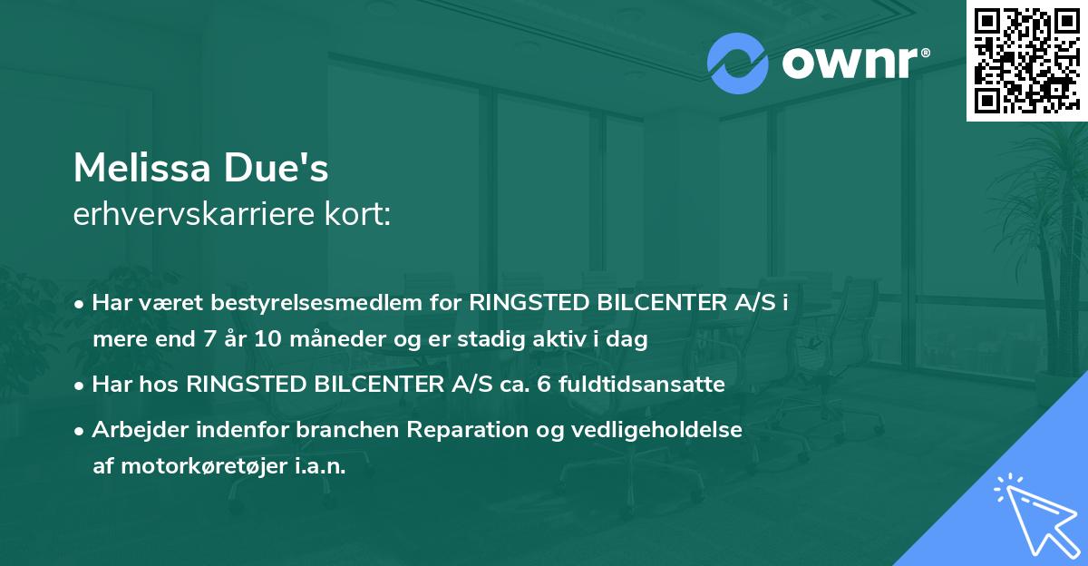 Melissa Due's erhvervskarriere kort