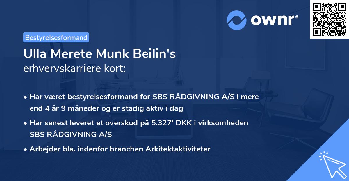 Ulla Merete Munk Beilin's erhvervskarriere kort