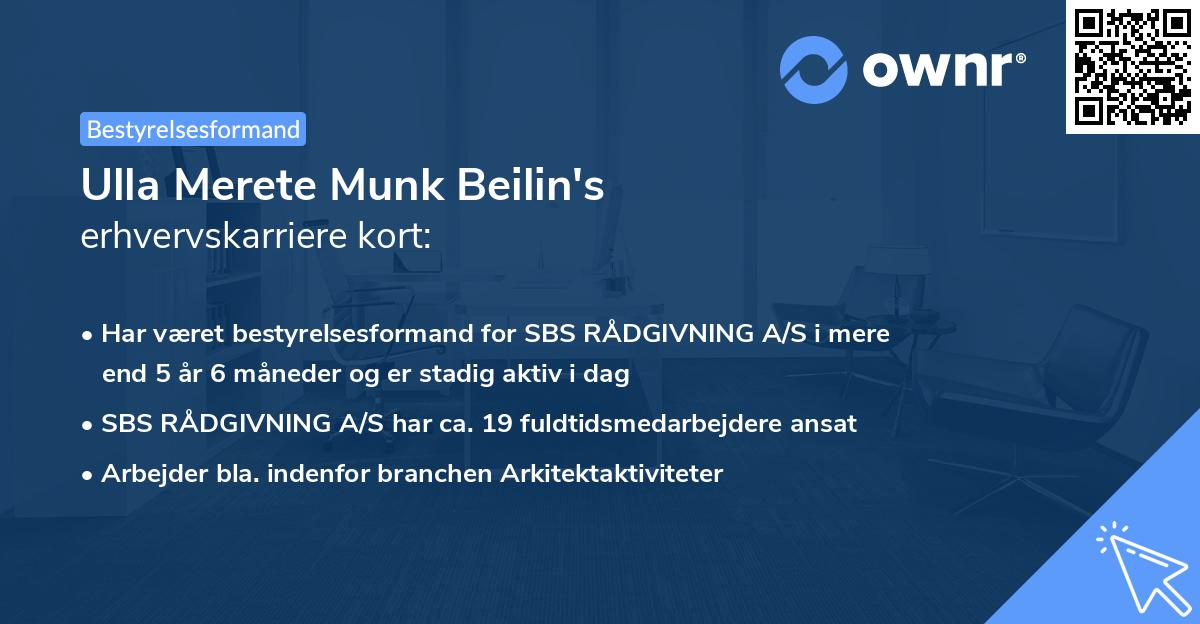 Ulla Merete Munk Beilin's erhvervskarriere kort