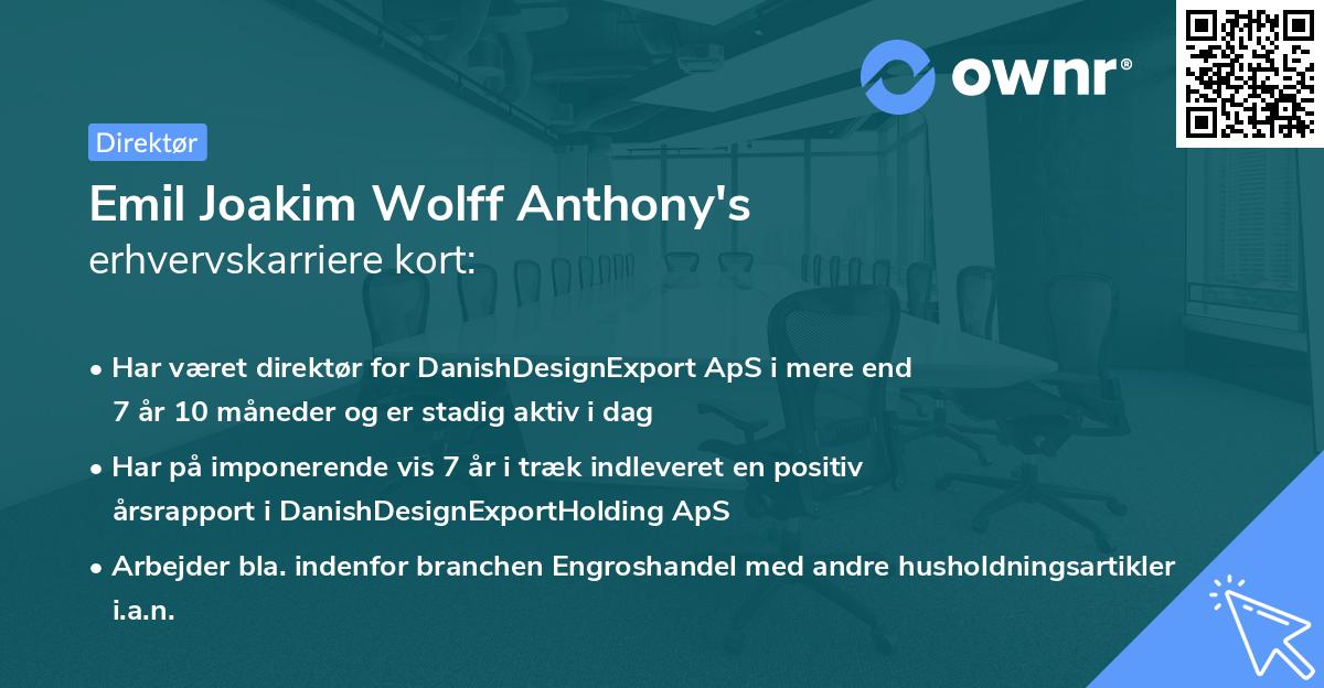 Emil Joakim Wolff Anthony's erhvervskarriere kort