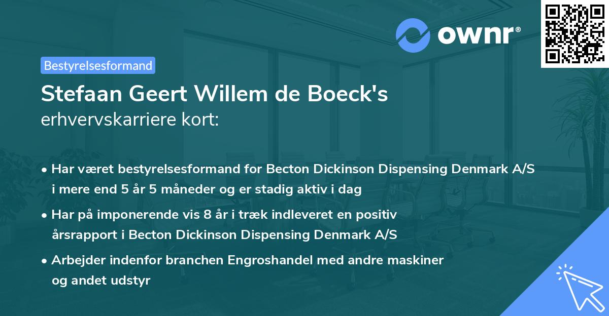 Stefaan Geert Willem de Boeck's erhvervskarriere kort