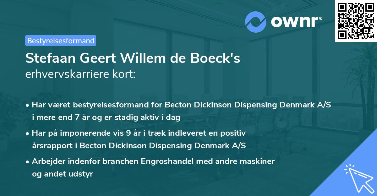 Stefaan Geert Willem de Boeck's erhvervskarriere kort