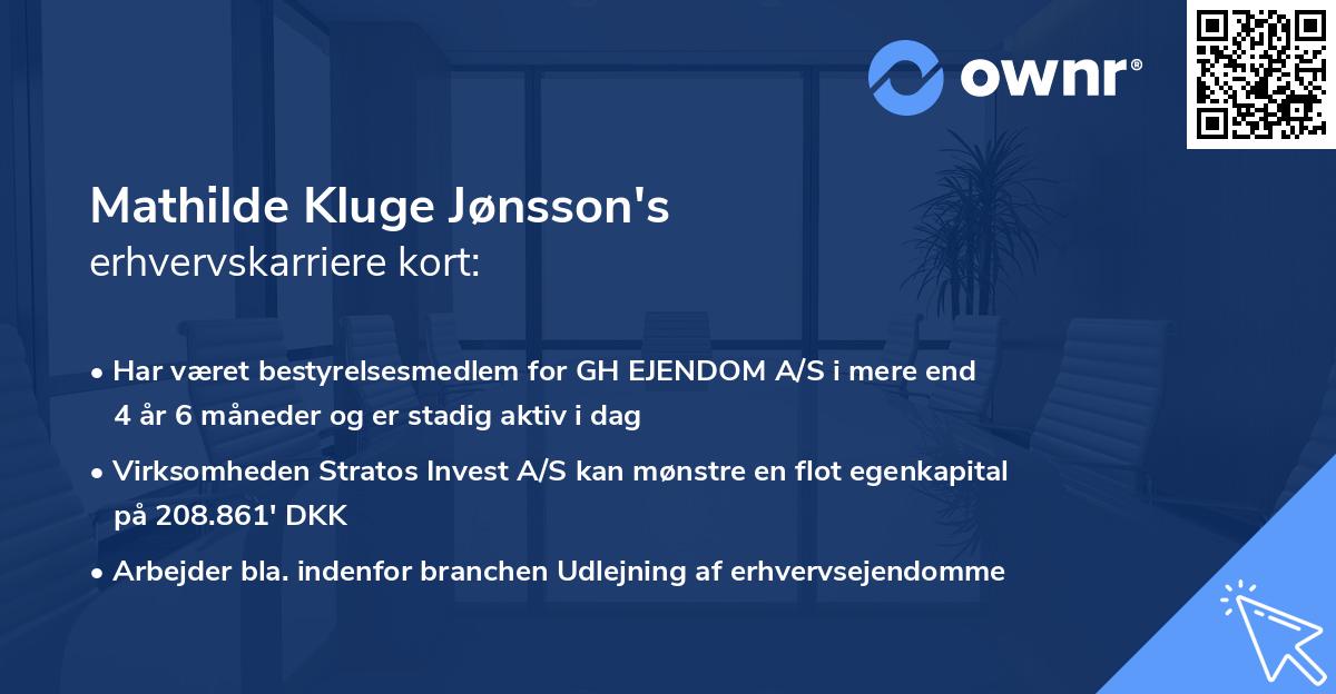Mathilde Kluge Jønsson's erhvervskarriere kort