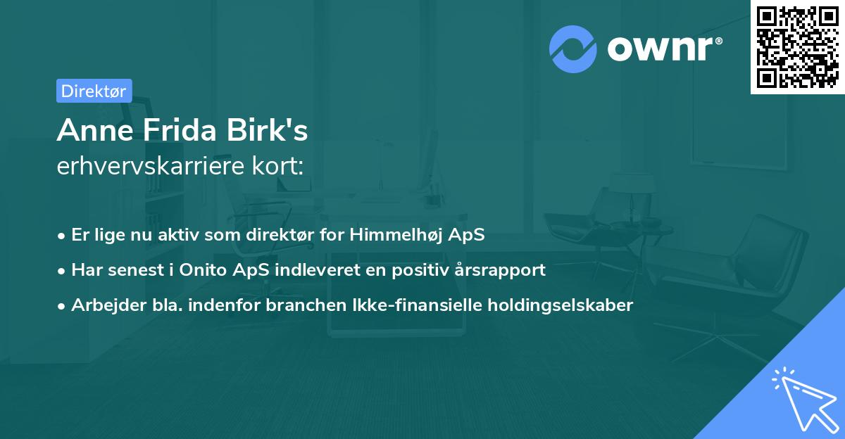 Anne Frida Birk's erhvervskarriere kort