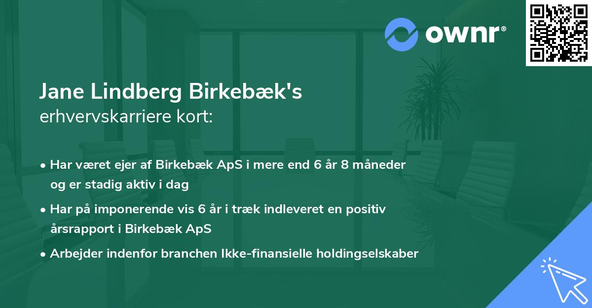 Jane Lindberg Birkebæk's erhvervskarriere kort