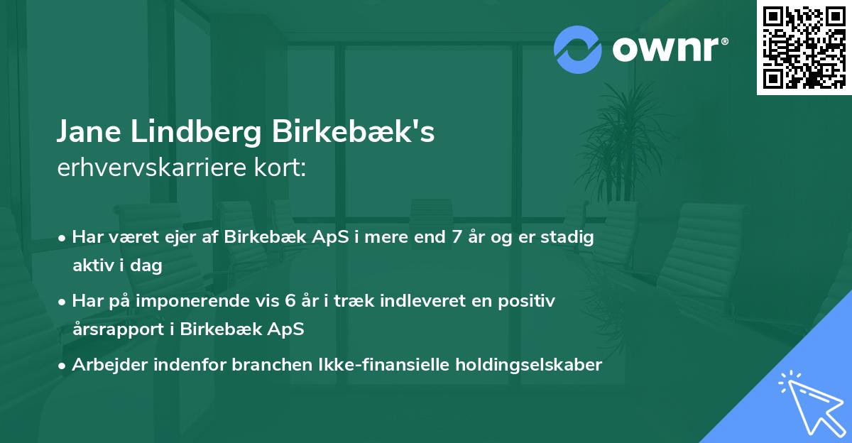 Jane Lindberg Birkebæk's erhvervskarriere kort