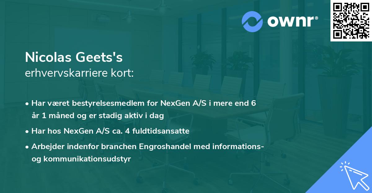 Nicolas Geets's erhvervskarriere kort