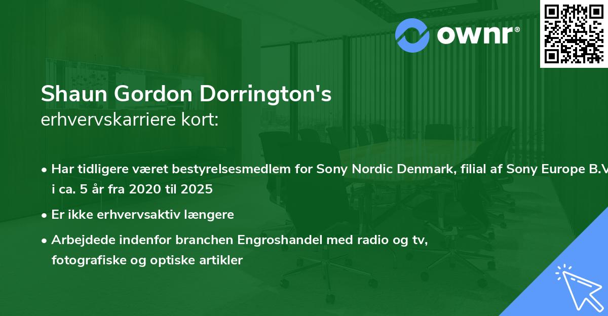 Shaun Gordon Dorrington's erhvervskarriere kort