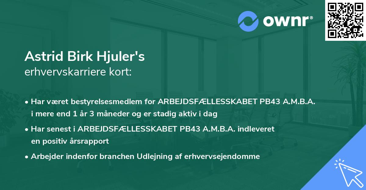 Astrid Birk Hjuler's erhvervskarriere kort