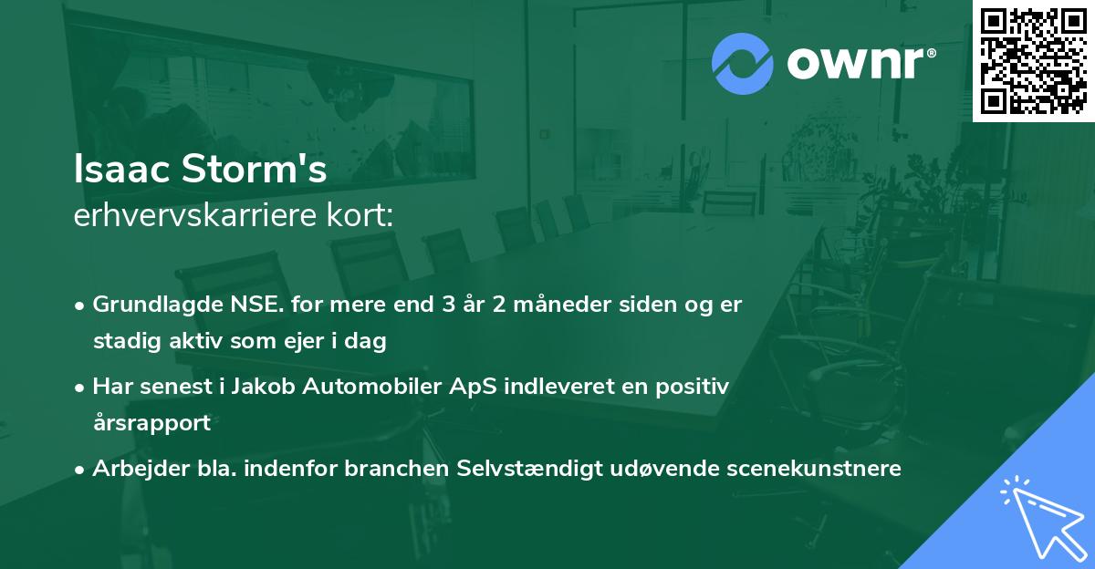 Isaac Storm's erhvervskarriere kort