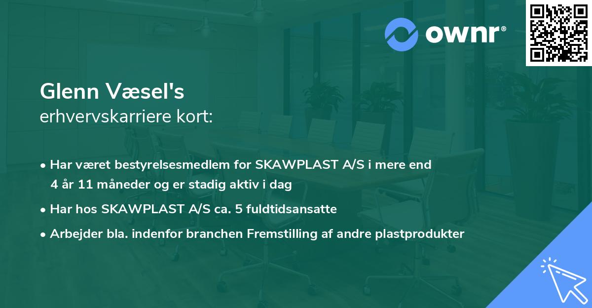 Glenn Væsel's erhvervskarriere kort